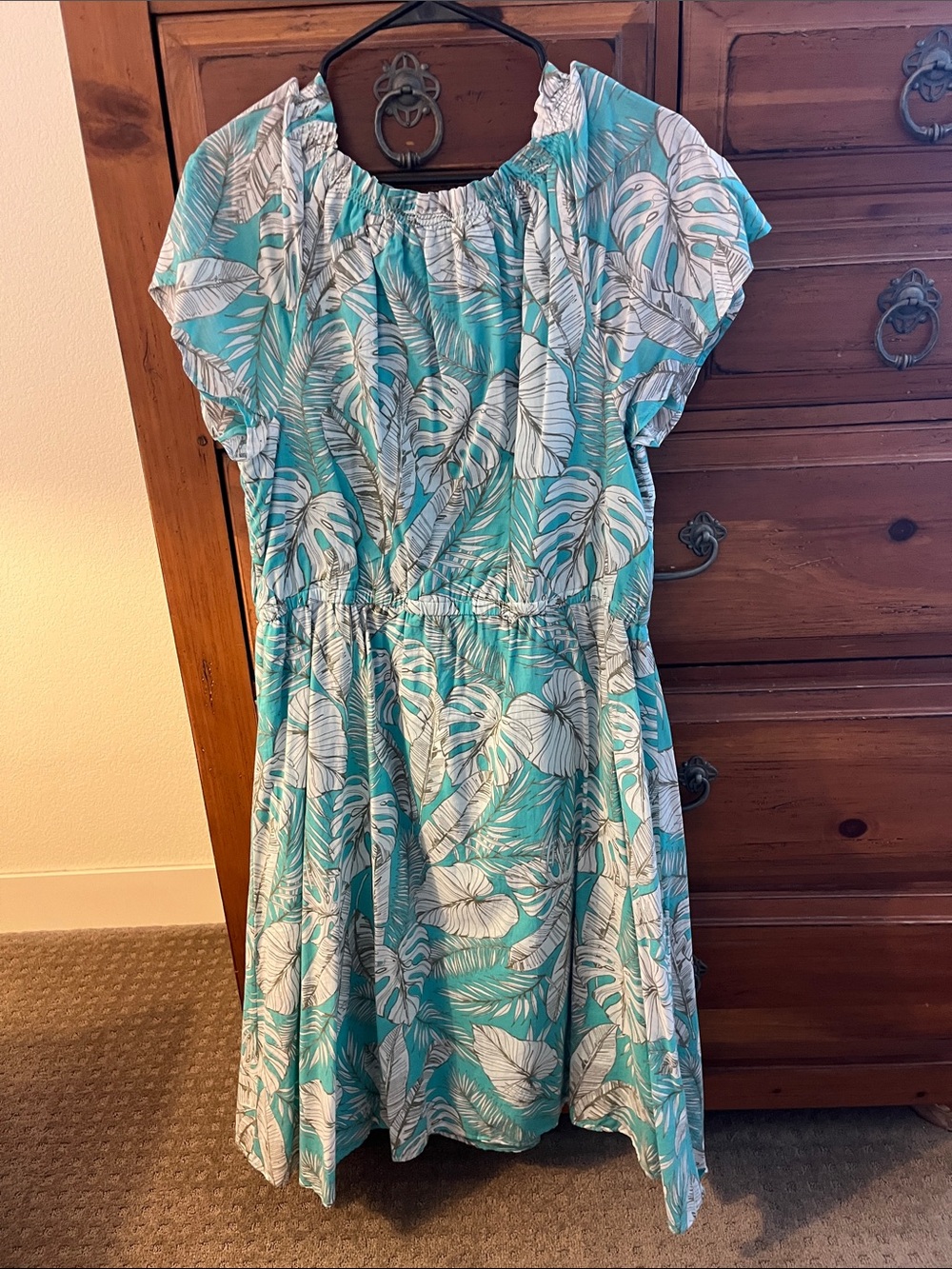 Talbots Teal and White Tropical Midi Dress NWOT Size 12 - Picture 5 of 8
